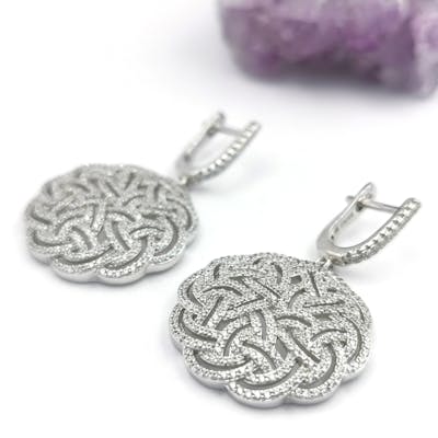 Sterling Silver Interlace Celtic Knot Earrings With Cubic Zirconia