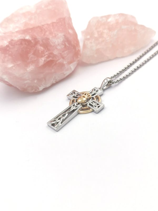 Celtic Cross & Claddagh Necklace - Shown with Light Cable Chain