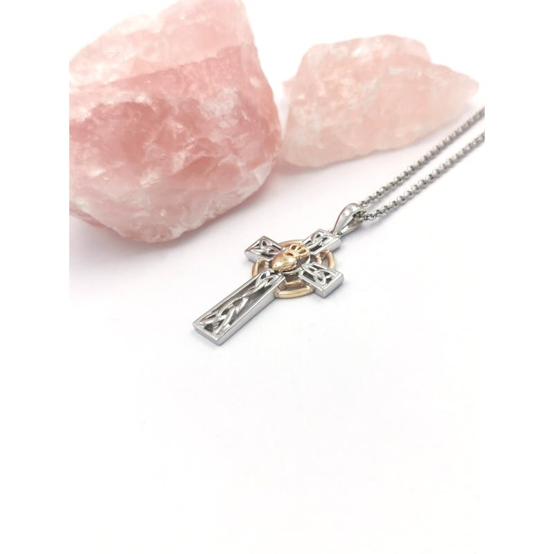 Celtic Cross & Claddagh Necklace - Shown with Light Cable Chain