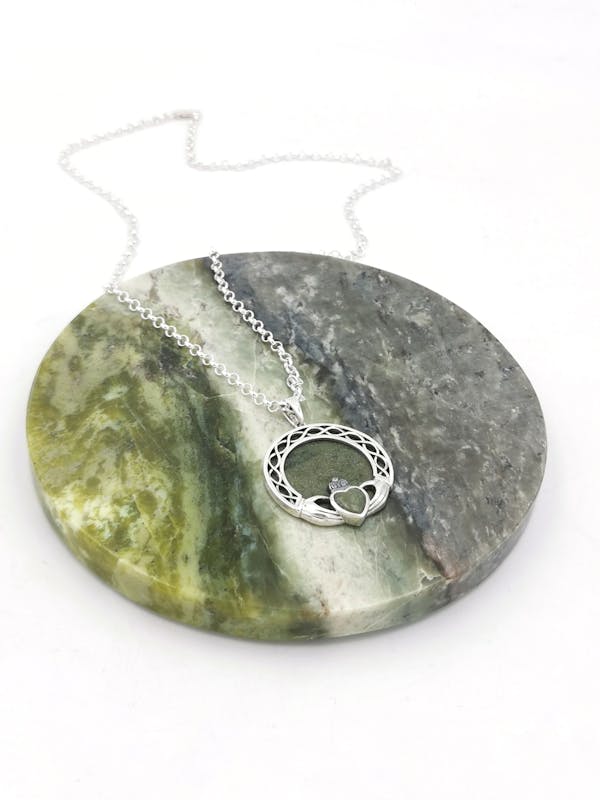 Claddagh & Connemara Marble - Shown with Classic Rolo Chain