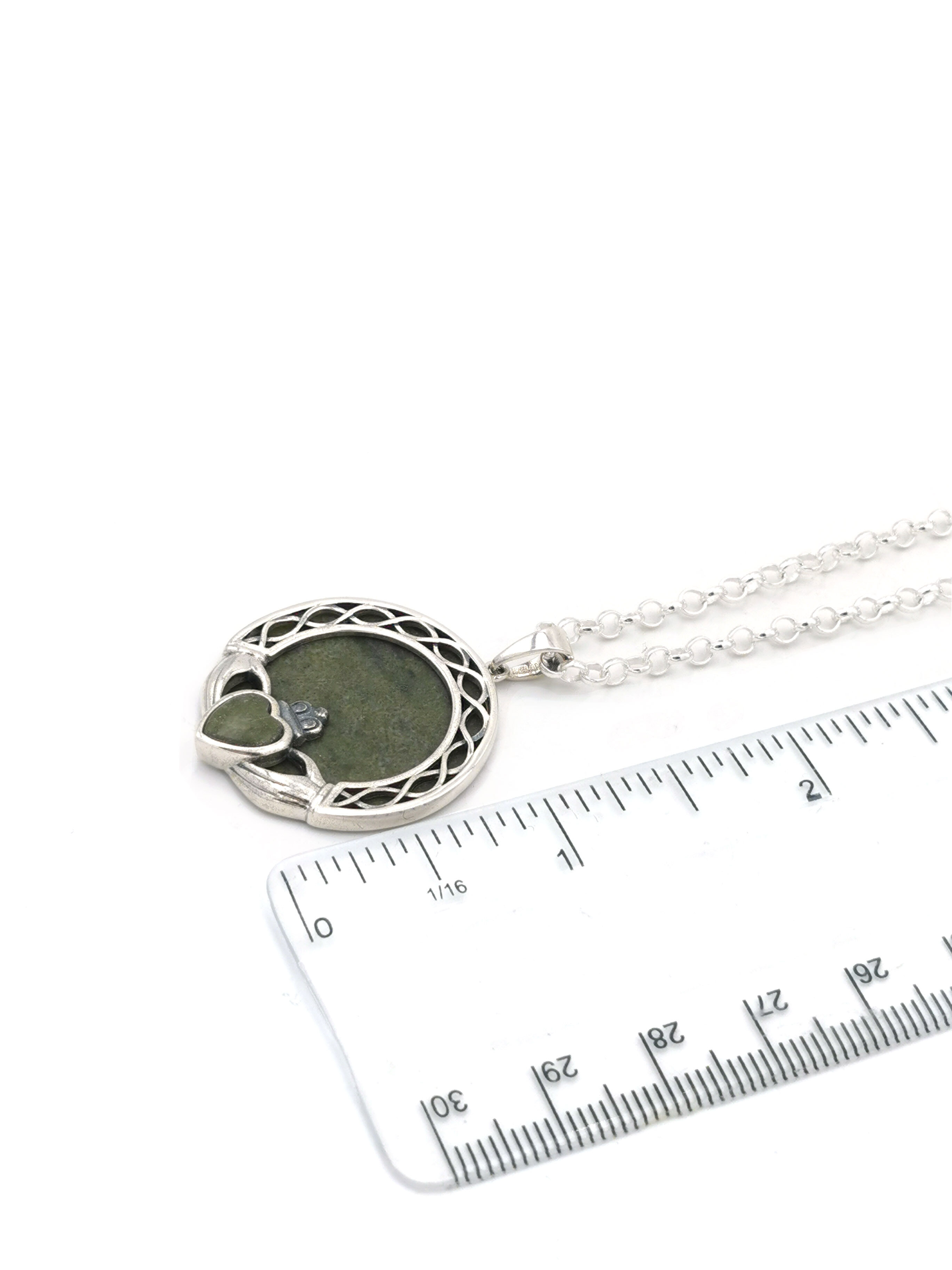 Irish Sterling Silver Claddagh Necklace For Women. Picture For Scale.