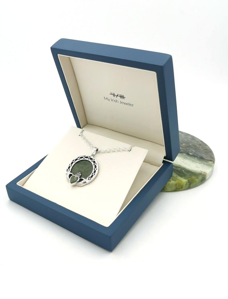 Sterling Silver Large Connemara Marble Claddagh Pendant