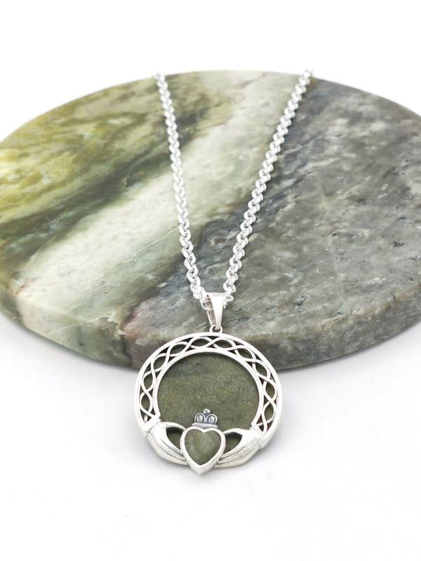 Claddagh & Connemara Marble - Shown with Classic Rolo Chain