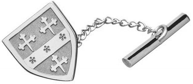 Genuine 14K White Gold Family Crest Tie Bar For Men