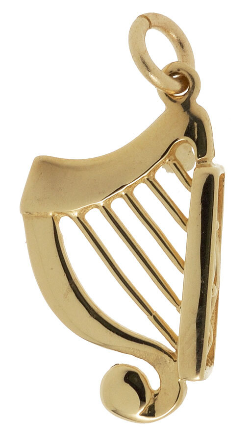 Medium Sized Luxurious 14K Yellow Gold Irish Harp Charm For Women