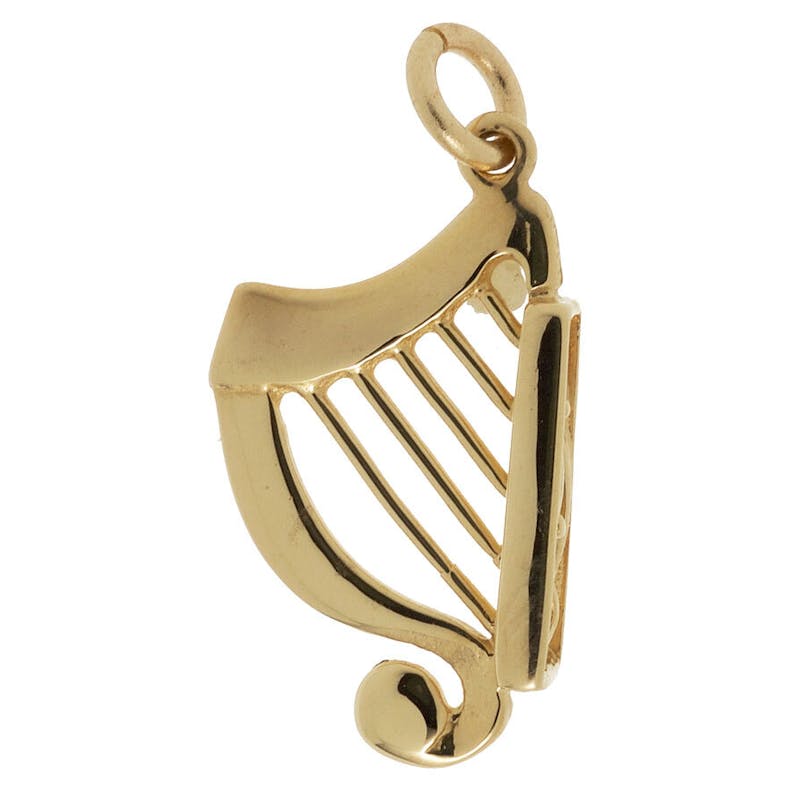 Medium Sized Luxurious 14K Yellow Gold Irish Harp Charm For Women