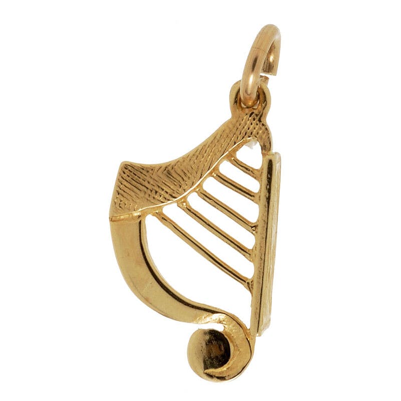 Real 18K Yellow Gold Irish Harp Charm For Women