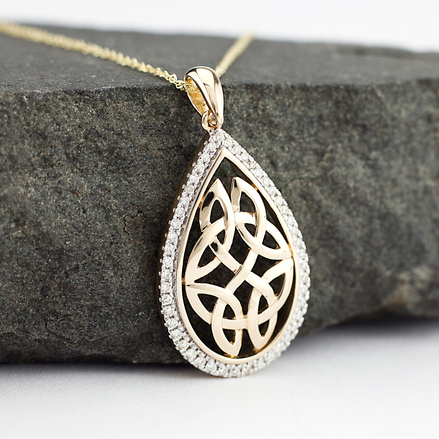 14K Gold Celtic Knot Diamond Set Pendant | Blarney
