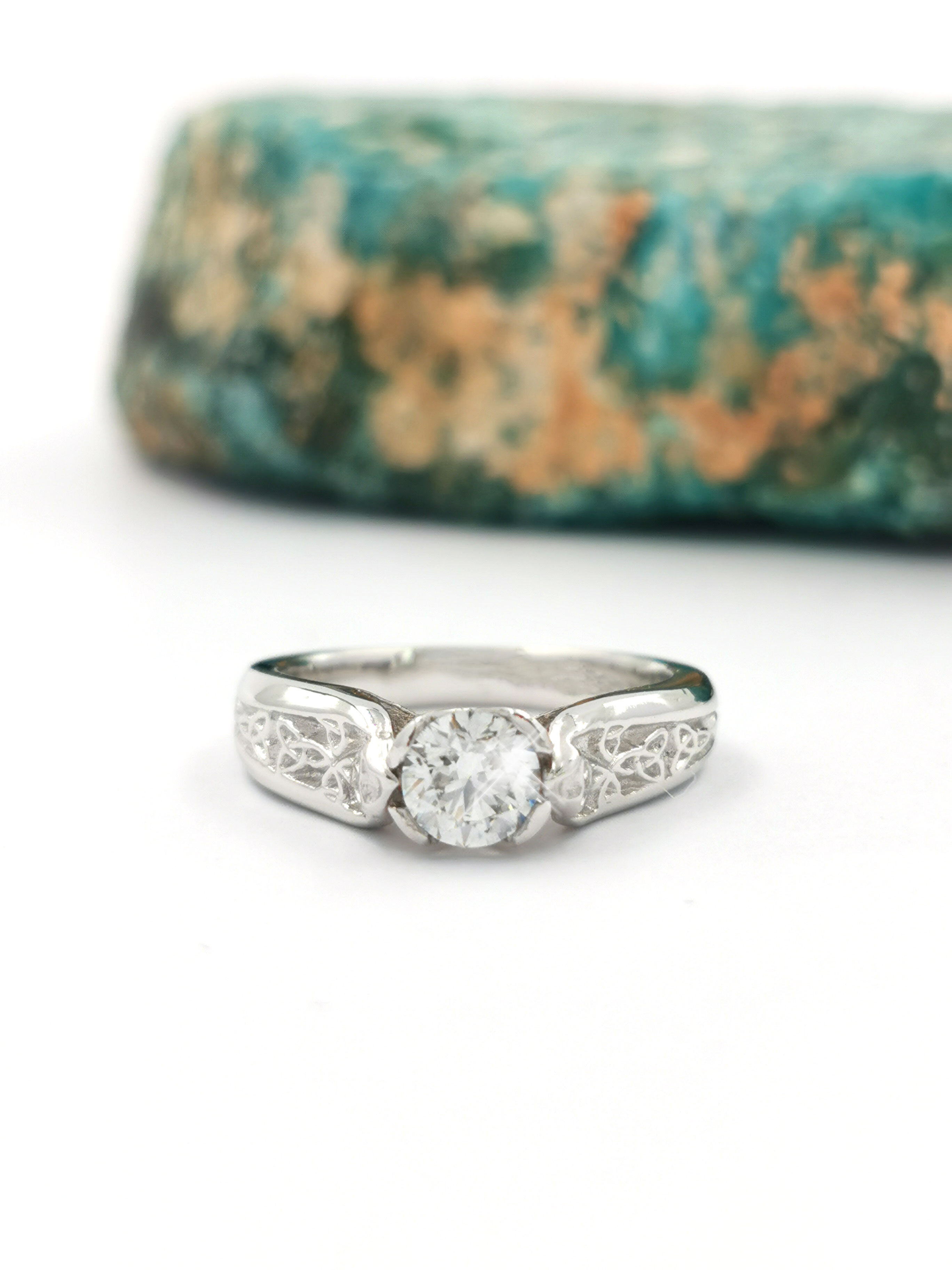 Genuine White Gold Celtic Knot & Trinity Knot Engagement Ring For Women