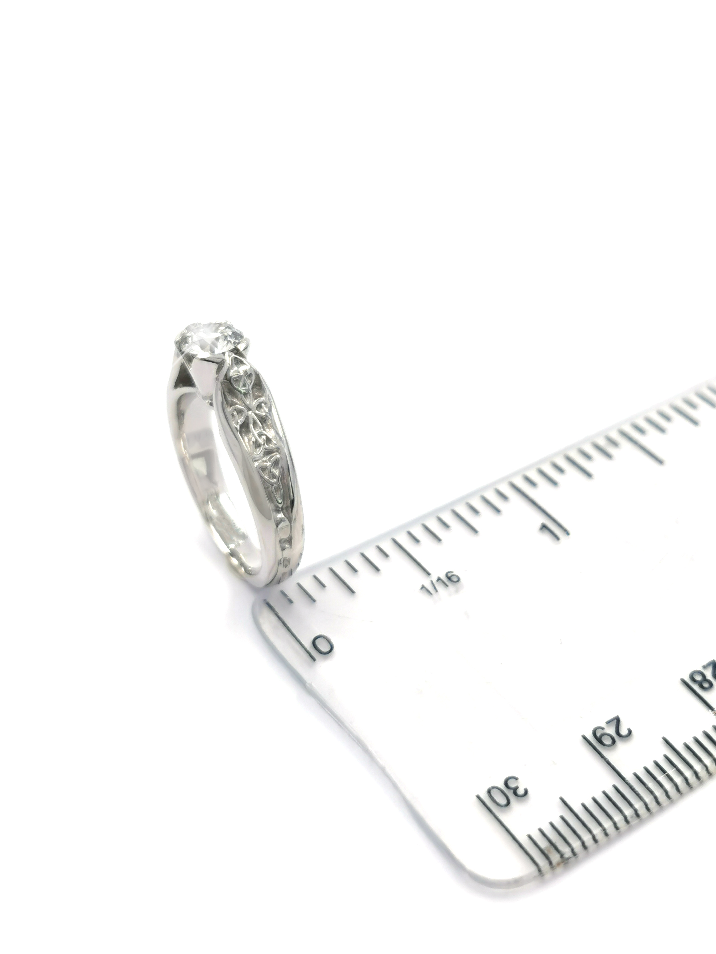 Womens Celtic Knot 2.6mm Ring in Real White Gold. Picture For Scale.