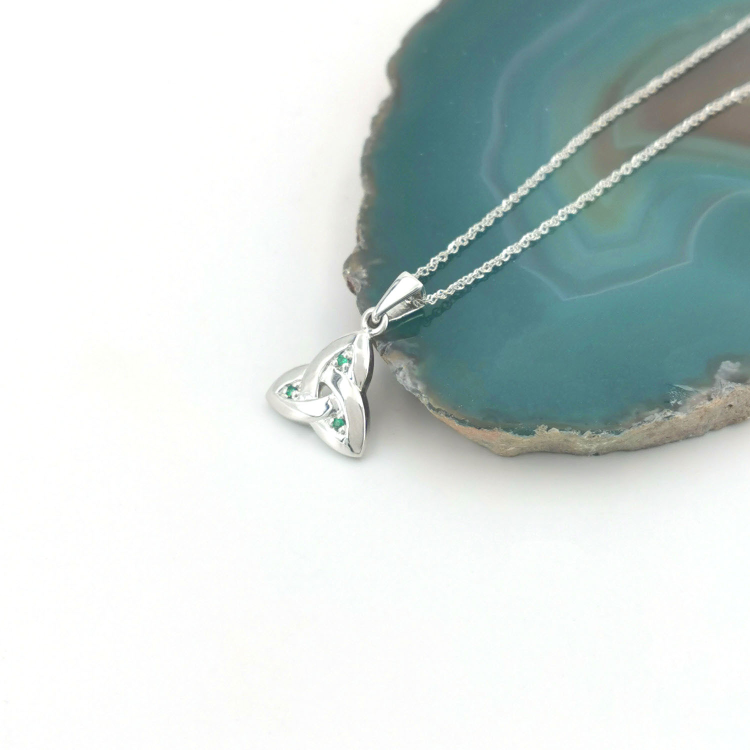 White Gold Trinity Knot Emerald Set Necklace