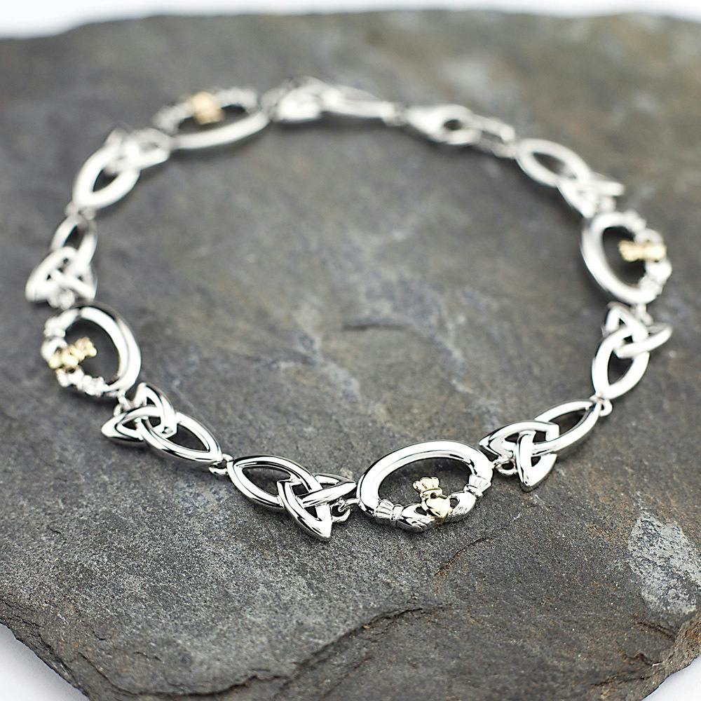 Silver 10K Gold Claddagh Celtic Knot Bracelet My Irish Jeweler silver-10k-gold-claddagh-celtic-knot-bracelet-my-irish-jeweler