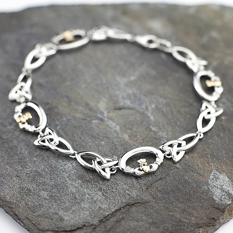 Silver & 10K Gold Claddagh & Celtic Knot Bracelet