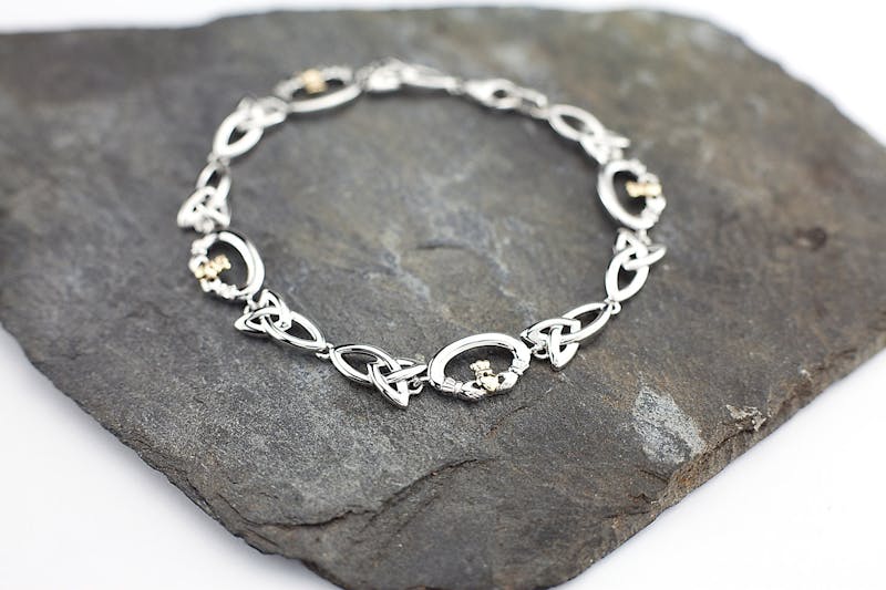 Silver & 10K Gold Claddagh & Celtic Knot Bracelet,… | My Irish Jeweler