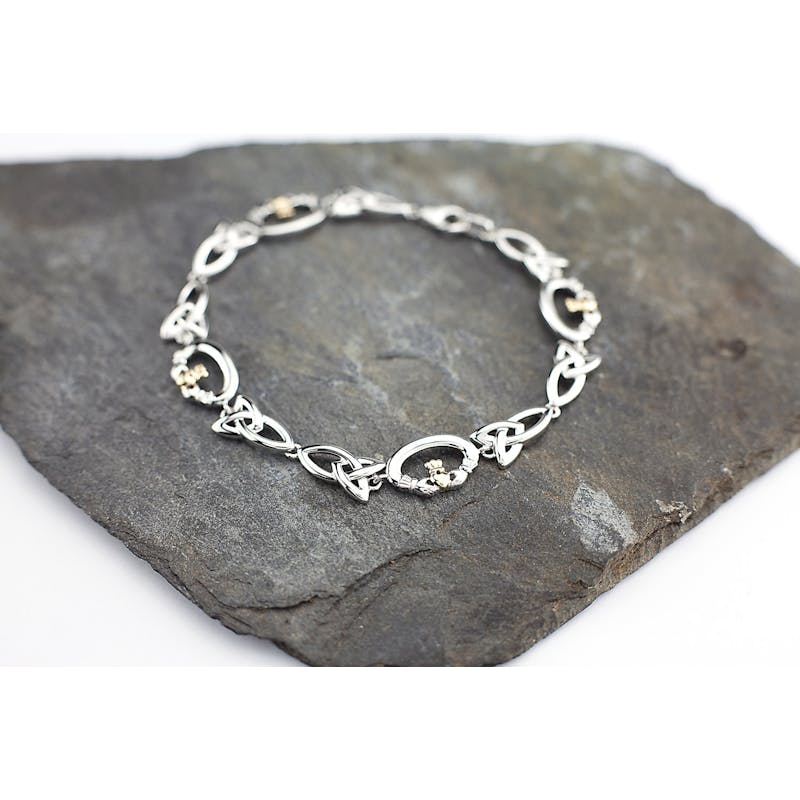 Womens Genuine Sterling Silver & Yellow Gold Celtic Knot Bracelet