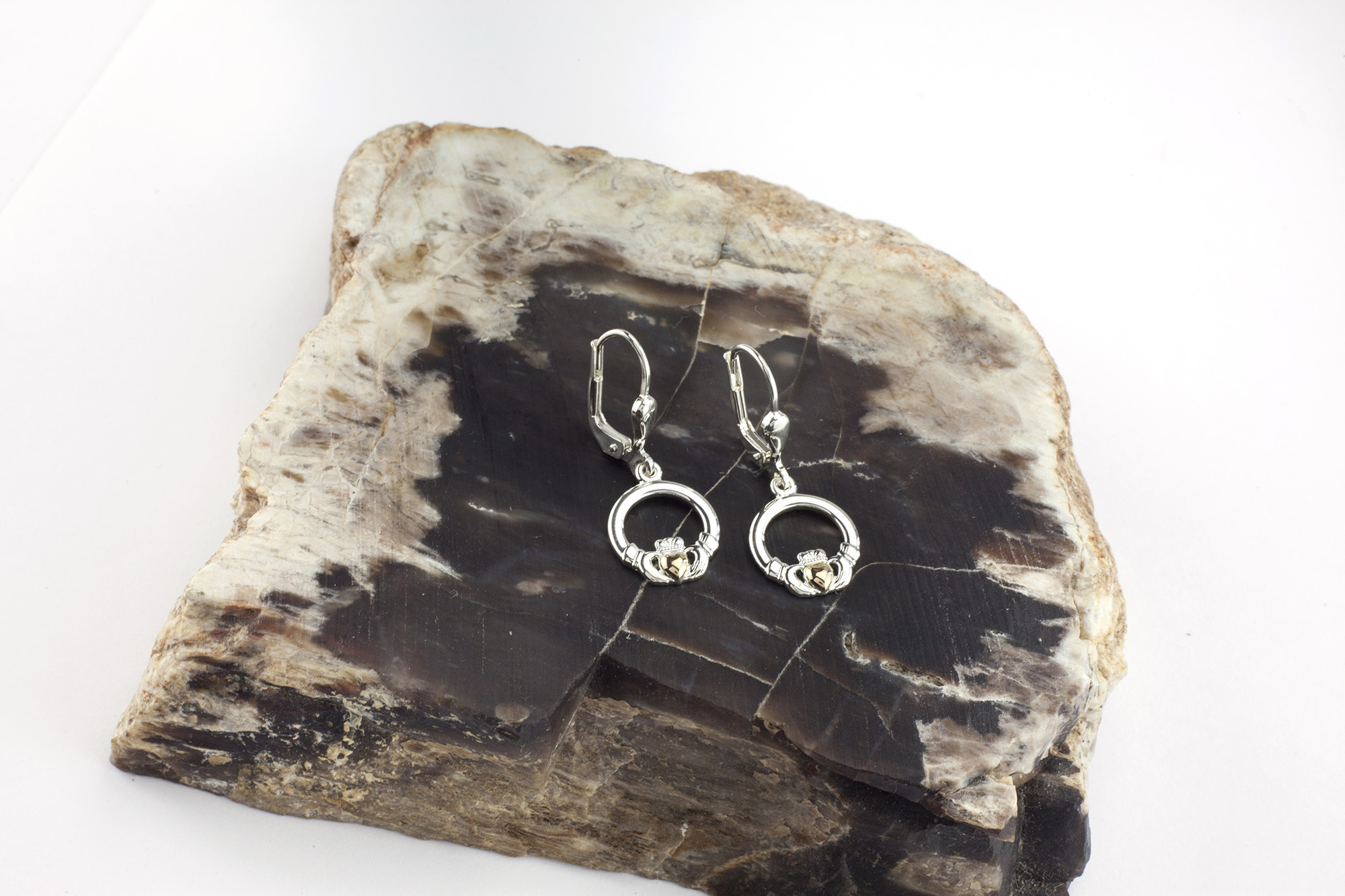 Womens Sterling Silver & 10K Yellow Gold Claddagh Earrings