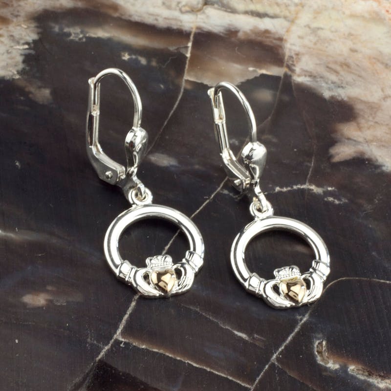 Sterling Silver And 10k Gold Claddagh Earrings
