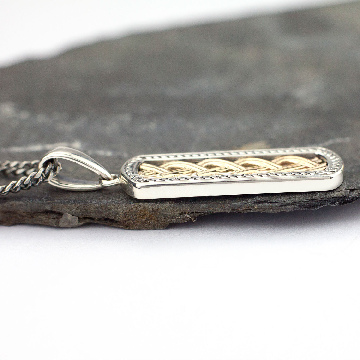 Mens Real Sterling Silver & Yellow Gold Celtic Knot Necklace