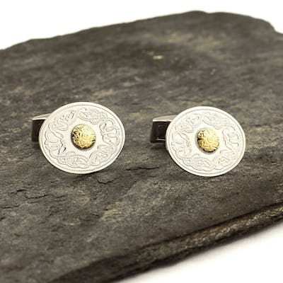 Silver Oval Celtic Warrior Cufflinks with 18K Gold Bead