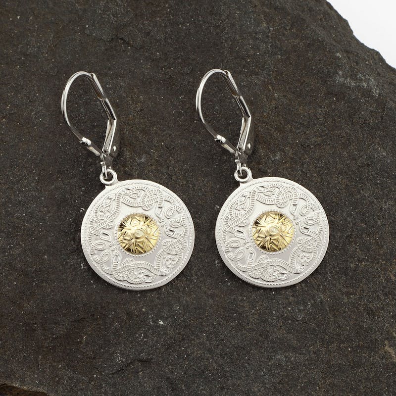 Sterling Silver Round Warrior Earrings With 18K… | My Irish Jeweler