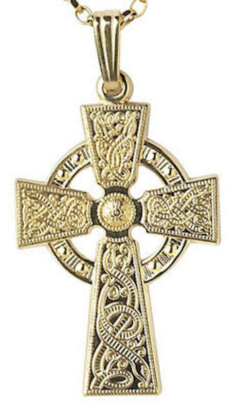 Real Yellow Gold Celtic Warrior & Celtic Cross Necklace