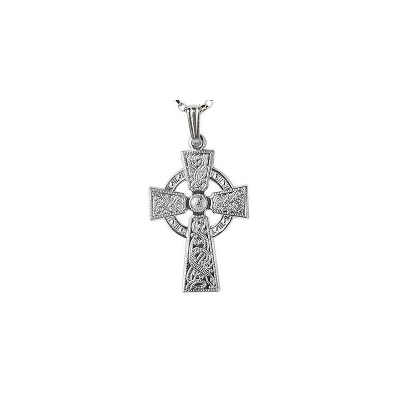 Irish White Gold Celtic Cross Necklace