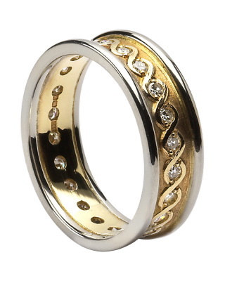 Luxurious Yellow Gold & White Gold Celtic Knot 6.4mm Ring For Men