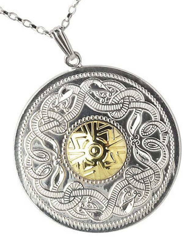 Large Celtic Warrior Necklace in Real Sterling Silver & Yellow Gold