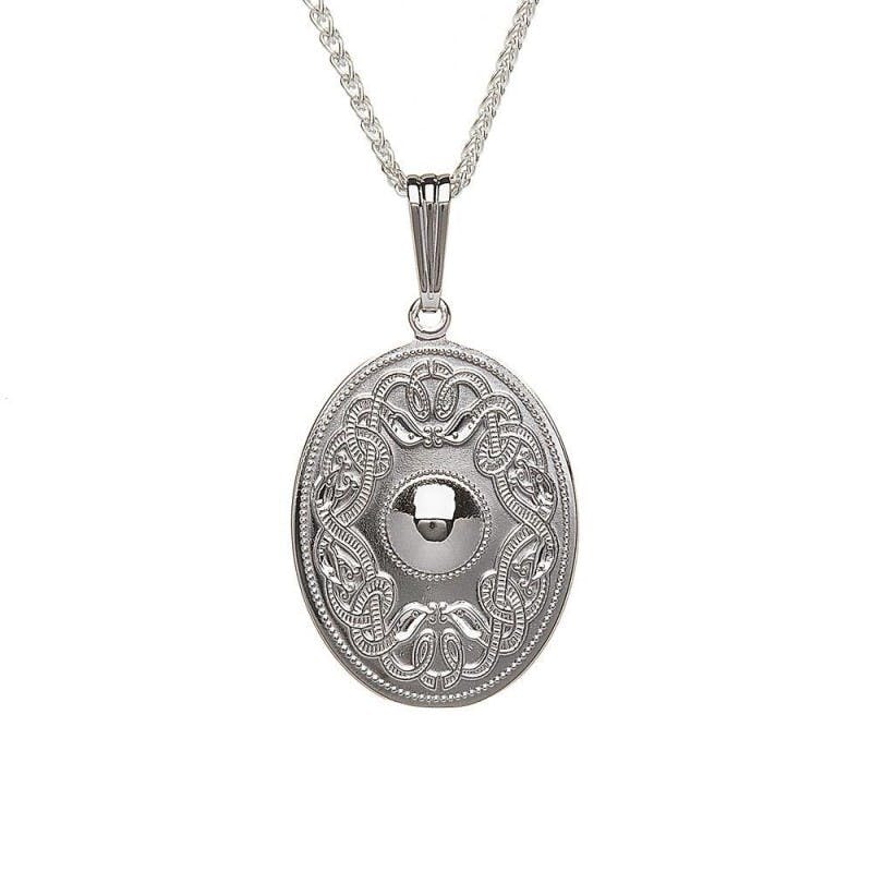 White Gold Oval Celtic Warrior Necklace, From Ireland