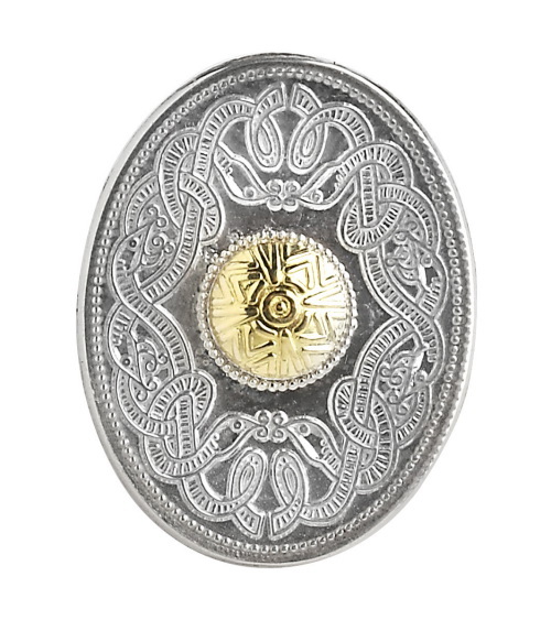 Silver Celtic Warrior Oval Tie Tac with 18K Gold Bead