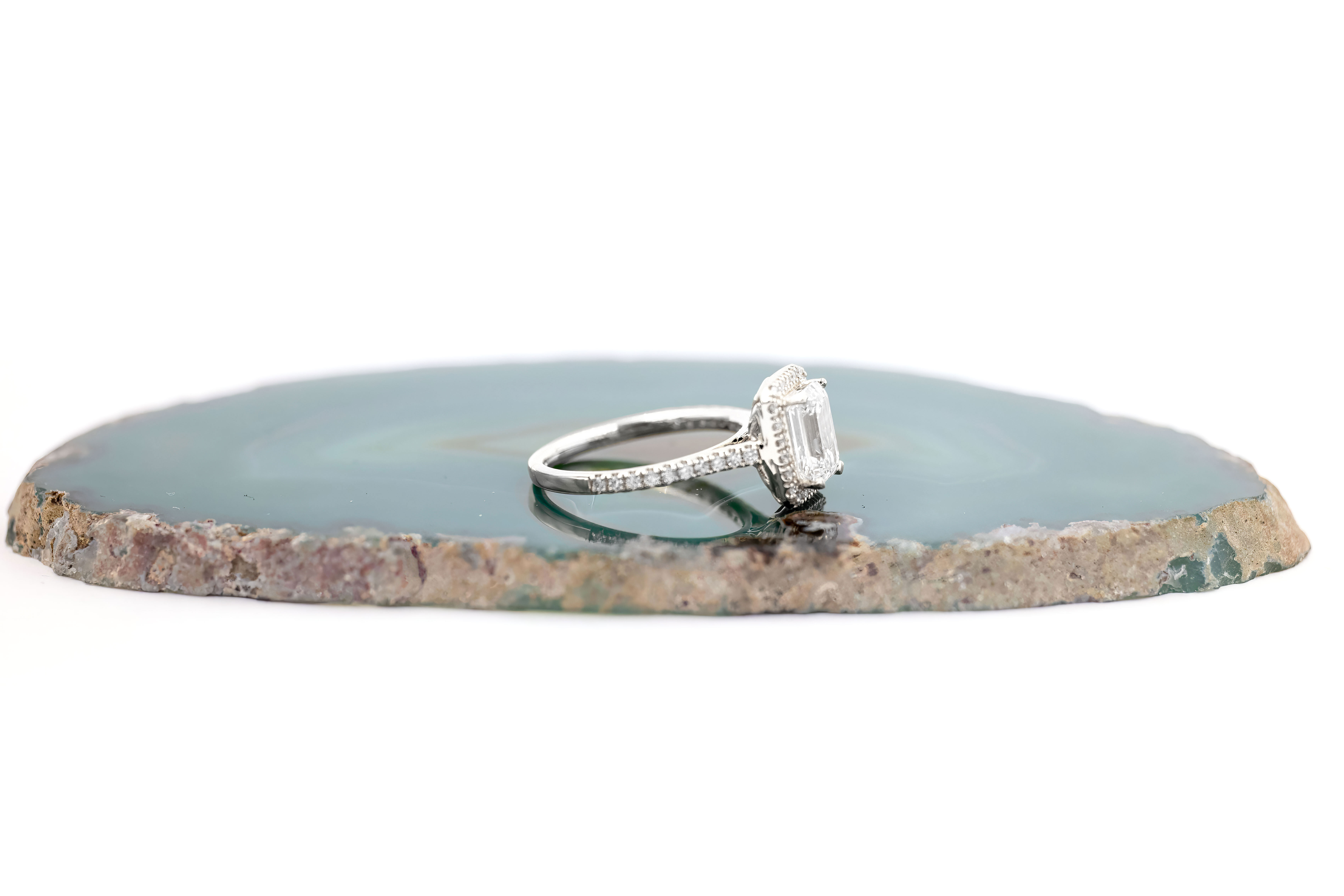 Womens Polished Trinity Knot Ring in Real White Gold. Side View.