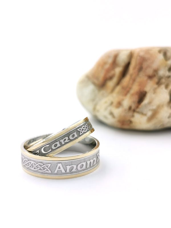 Romantic White Gold & Yellow Gold Mo Anam Cara & Gaelic Wedding Ring For Women