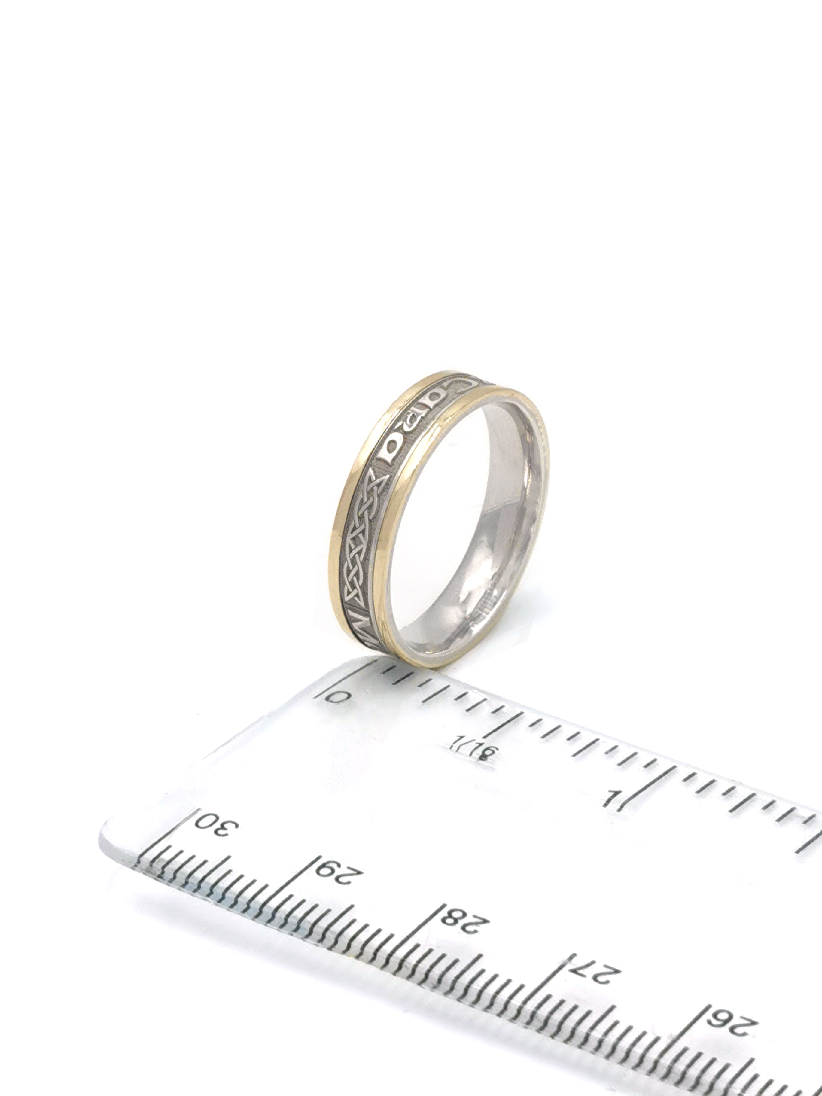 Authentic White Gold & Yellow Gold Mo Anam Cara 6.5mm Ring For Women. Picture For Scale.