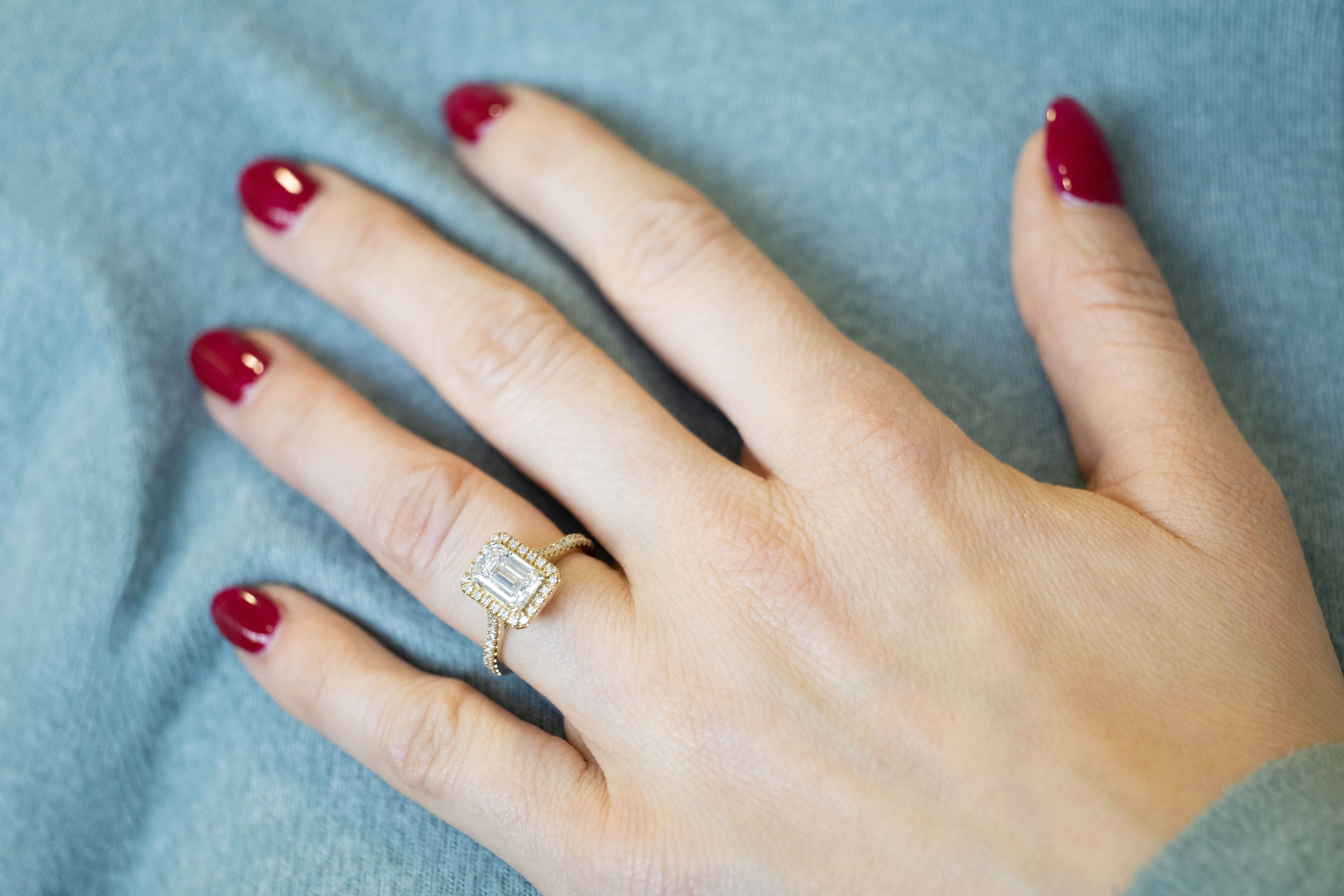 Womens Trinity Knot 2.00ct Lab Grown Diamond Engagement Ring in 14K Yellow Gold - Model Photo