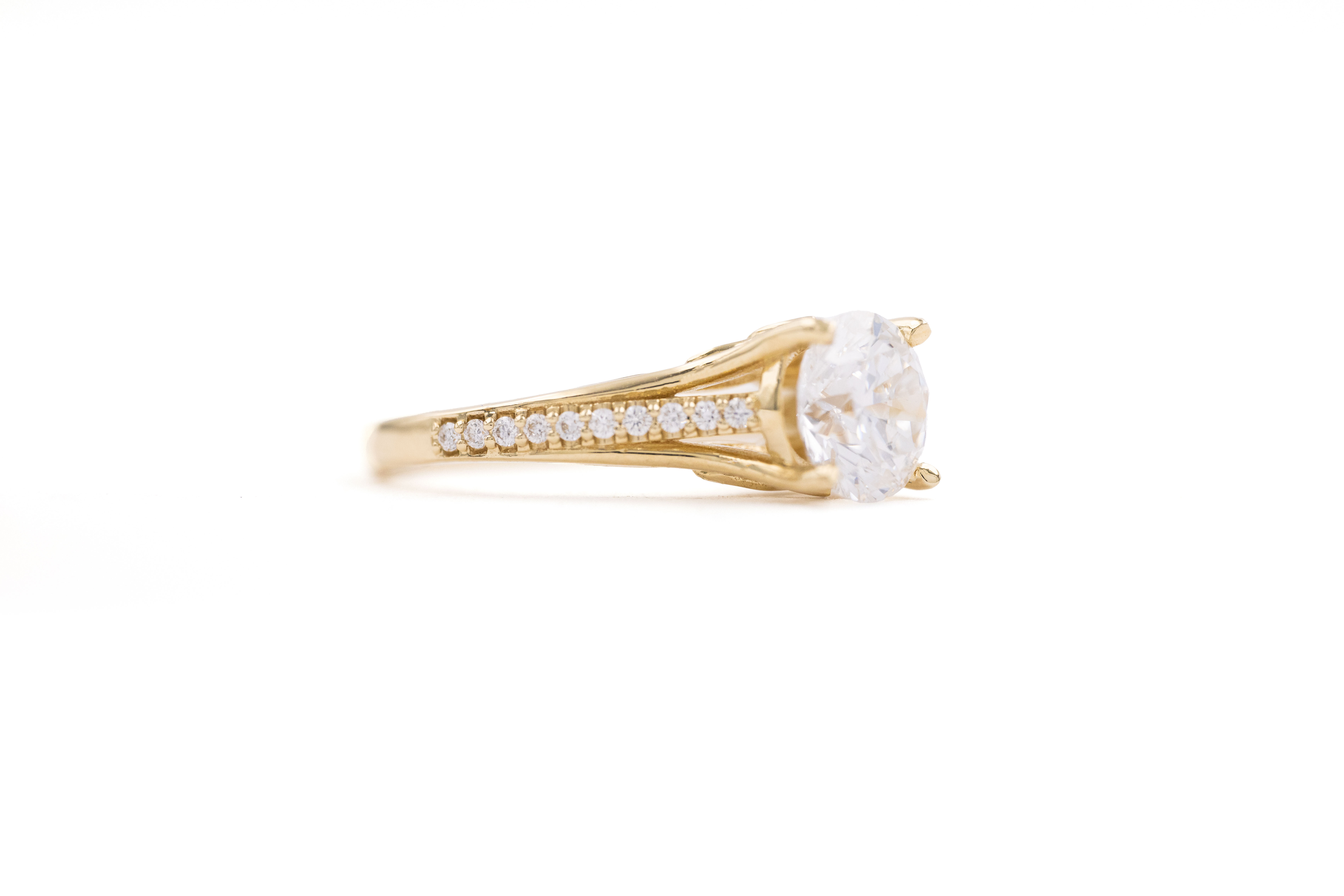 Luxurious Yellow Gold Trinity Knot 2.0mm Ring For Women With a Polished Finish. Side View.