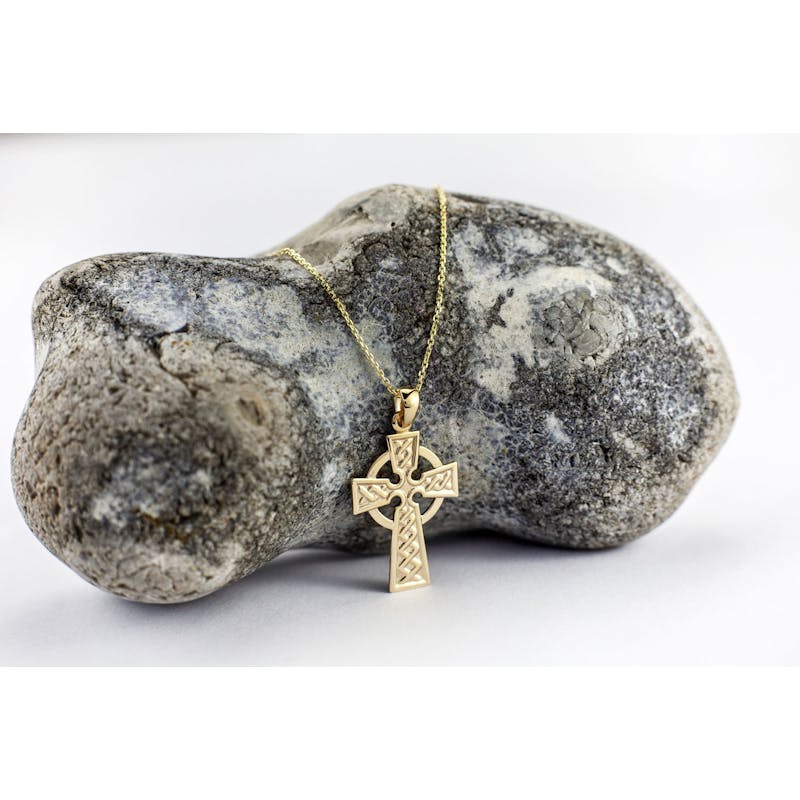 Luxurious Yellow Gold Celtic Cross & Celtic Knot Necklace For Women
