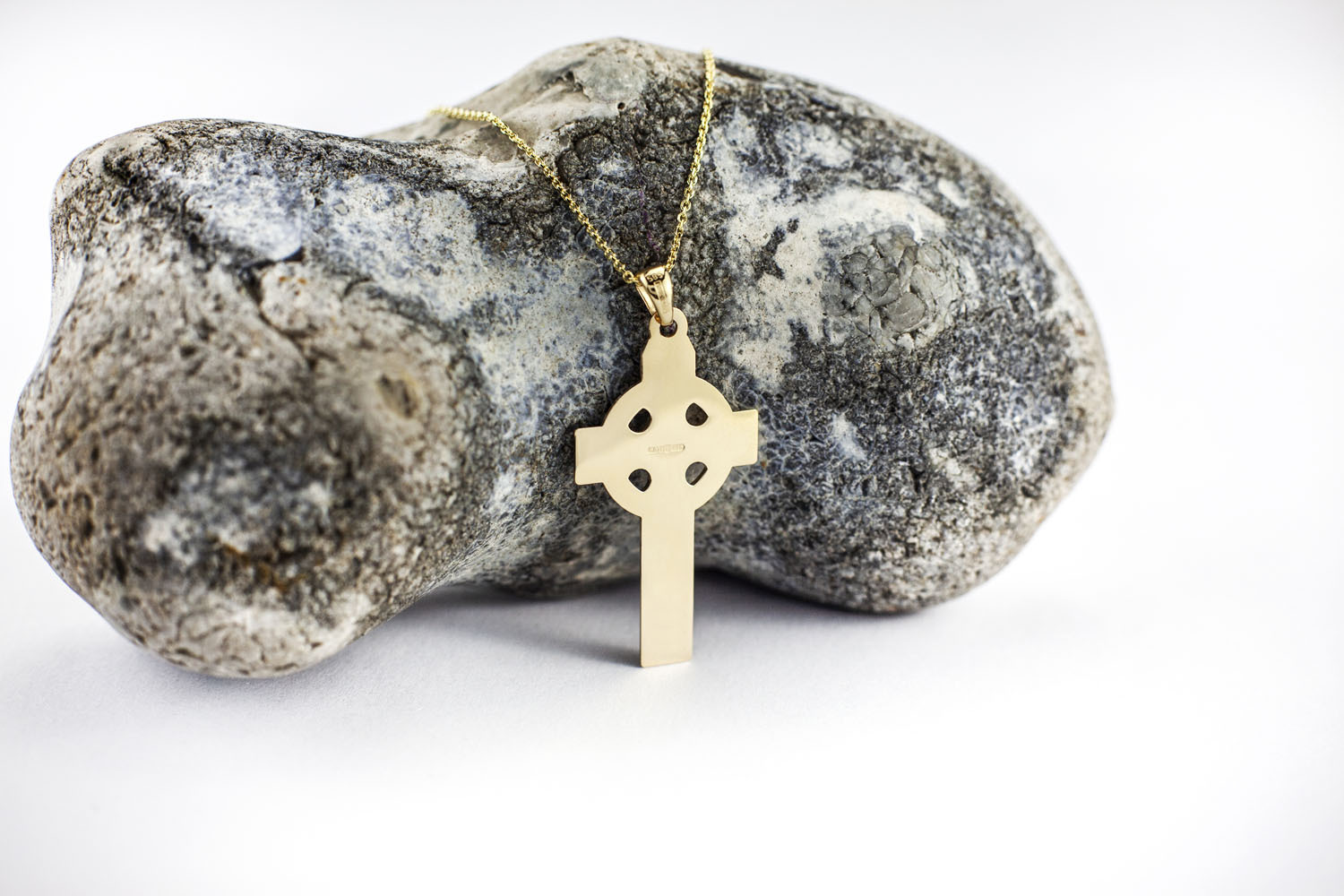 Large Yellow Gold Celtic Cross Necklace. Picture Of The Reverse Side.