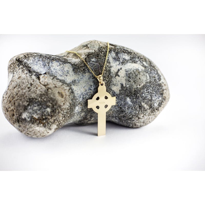 Large Yellow Gold Celtic Cross Necklace. Picture Of The Reverse Side.