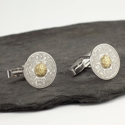 Silver Celtic Warrior Cufflinks with 18K Gold Bead
