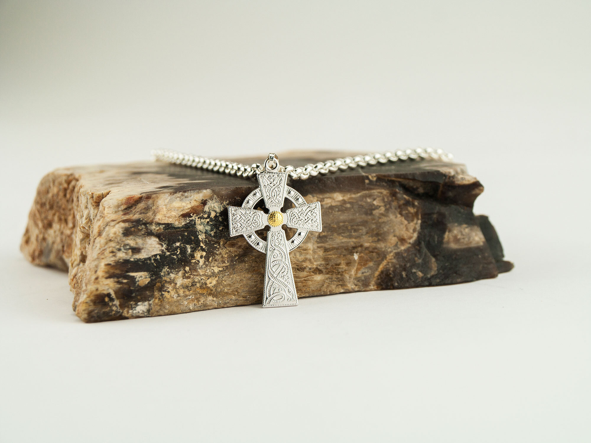 Silver and 18K  Bead Cross