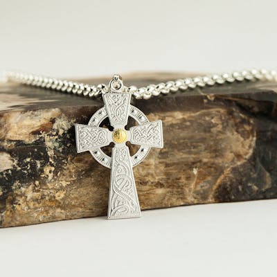 Sterling Silver with 18K Gold Bead Celtic Warrior Cross