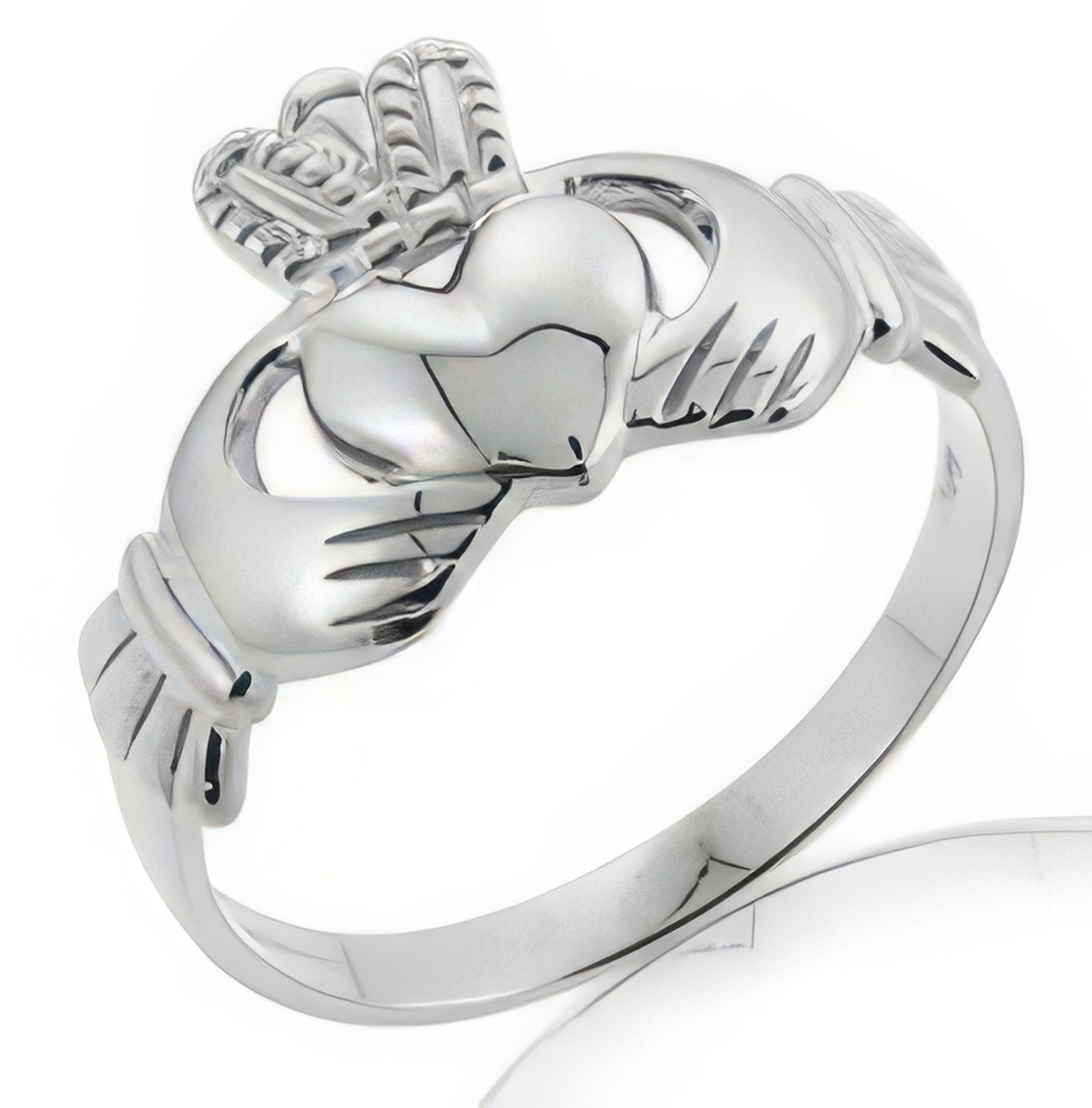 9K White Gold Mens Claddagh Ring