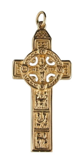 Gorgeous 10K Yellow Gold Celtic Cross & High Crosses Of Ireland Necklace