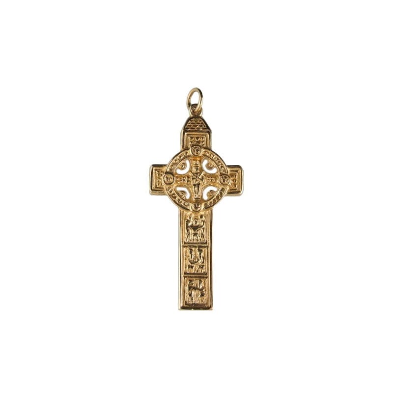 Gorgeous 10K Yellow Gold Celtic Cross & High Crosses Of Ireland Necklace