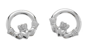 Small Womens Irish 14K White Gold Claddagh Earrings