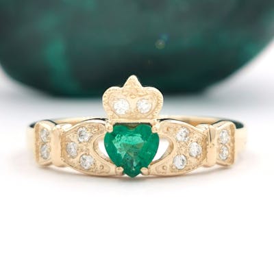 14k Emerald Claddagh Ring & Optional Wedding Band