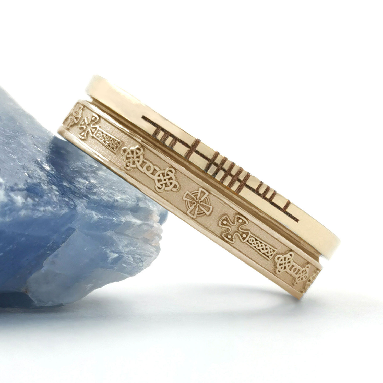Florentine 14K Yellow Gold Celtic Cross & Ogham Wedding Ring
