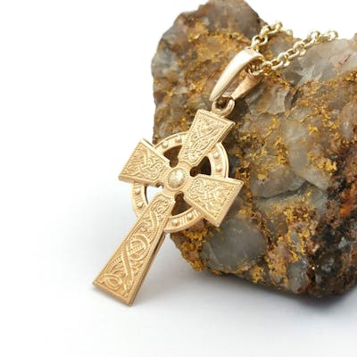 Gold Celtic Warrior Shield Cross