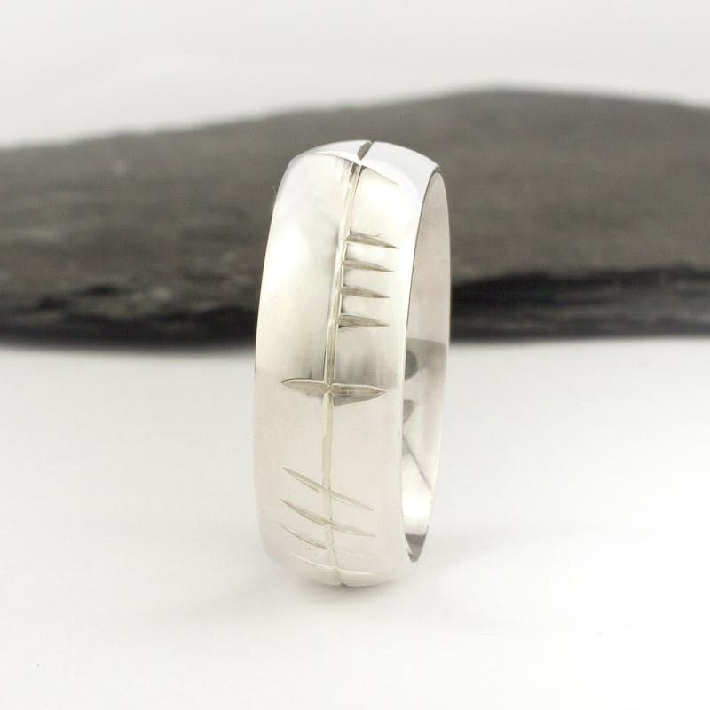 Mens silver personalised ogham ring