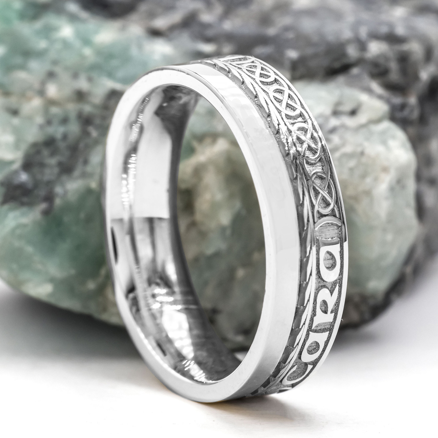 Florentine Mo Anam Cara & Gaelic 7.3mm Ring in Real 14K White Gold